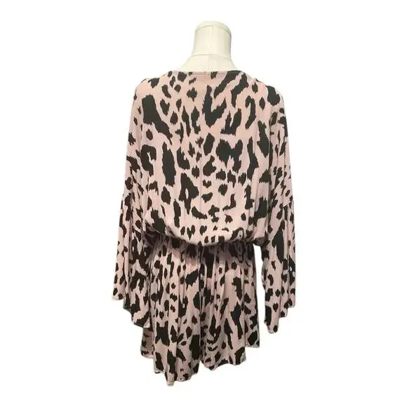 XL Leopard Print Romper One Piece Long Sleeve Tassel Tie Waist Preloved - Picture 4 of 4